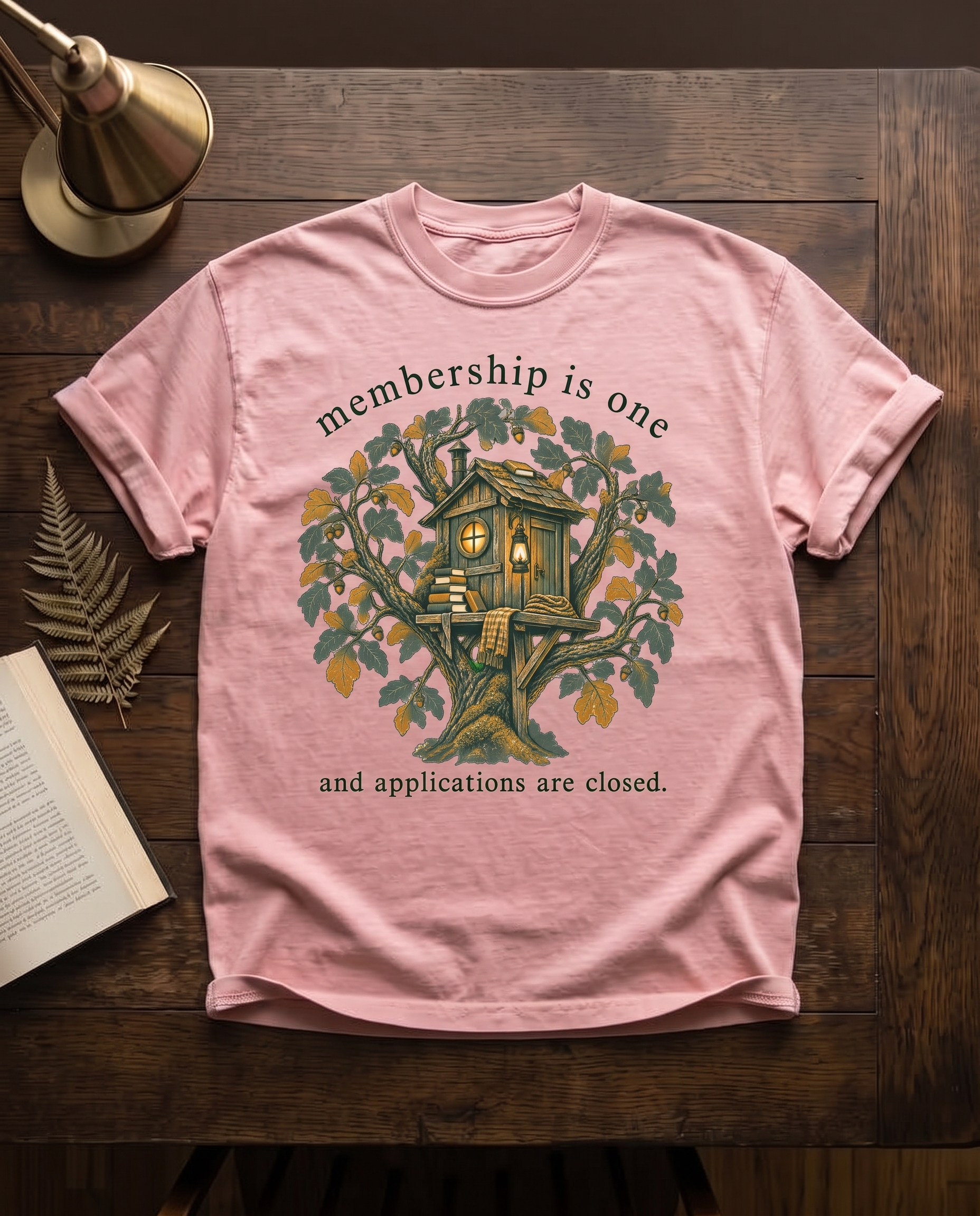 Membership Is One - Blossom pink Comfort Colors tee, styled flat lay